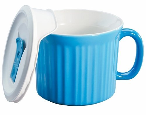 Corningware French White 20-Ounce Mug with Vented Plastic Cover, Pool