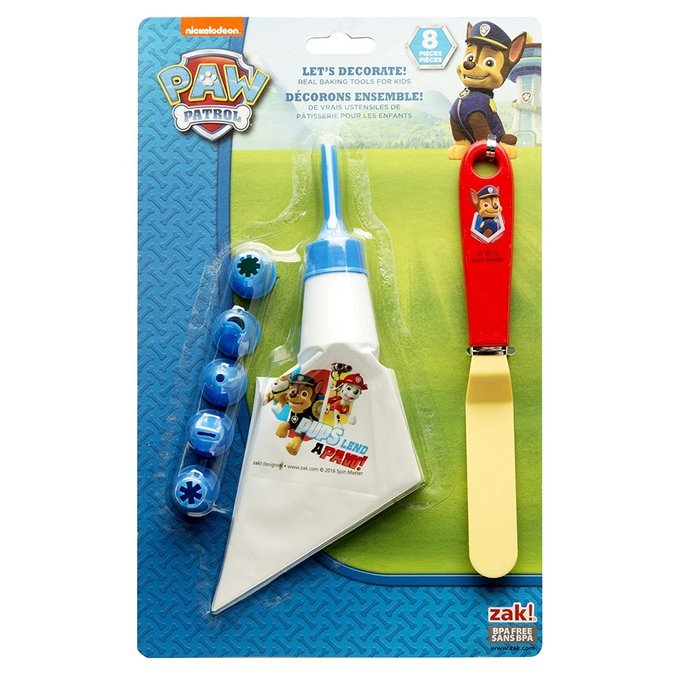 Zak Designs PWPE-S090 Paw Patrol 8 Piece Cake Decorating Supplies Set, Decorated