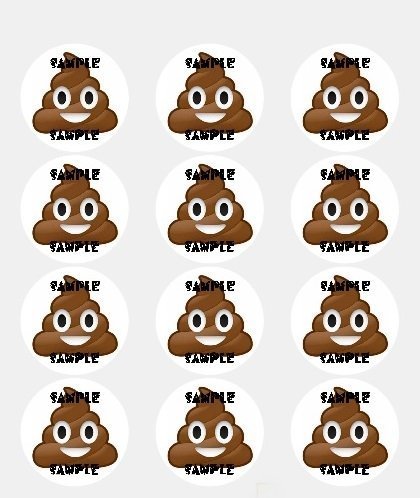 Twelve 2" Poop Emoji Edible Cupcake Frosting Cake Toppers