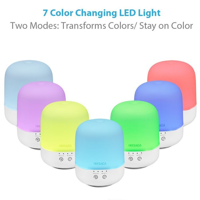 HEESAGA Essential Oil Diffuser, 300ml Ultrasonic Air Humidifier with Touch Control and 7 Color Changing LED, Waterless... N7