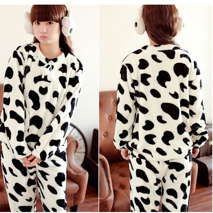 KAKA(TM) Womens Girls' Warm Cute Winter Home Soft Cartoon Flannel Pajamas Sets Yellow XL N7