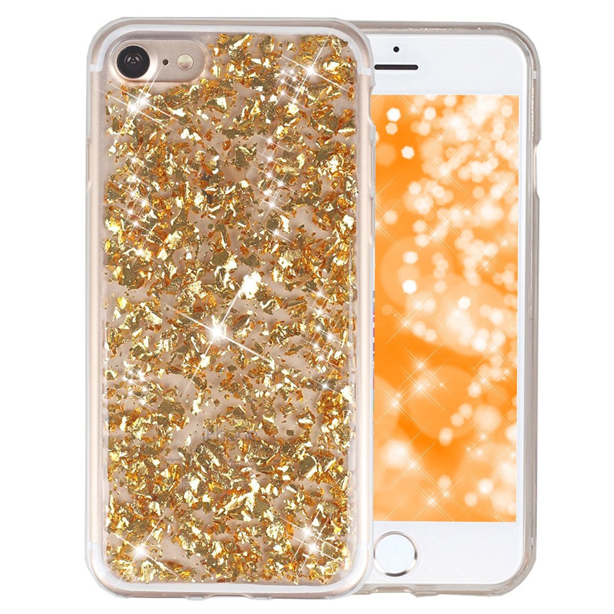 Iphone 7 Case Iphone 7 Glitter Case Phezen Luxury Bling Glitter Gold Foil Embedded Clear 2314