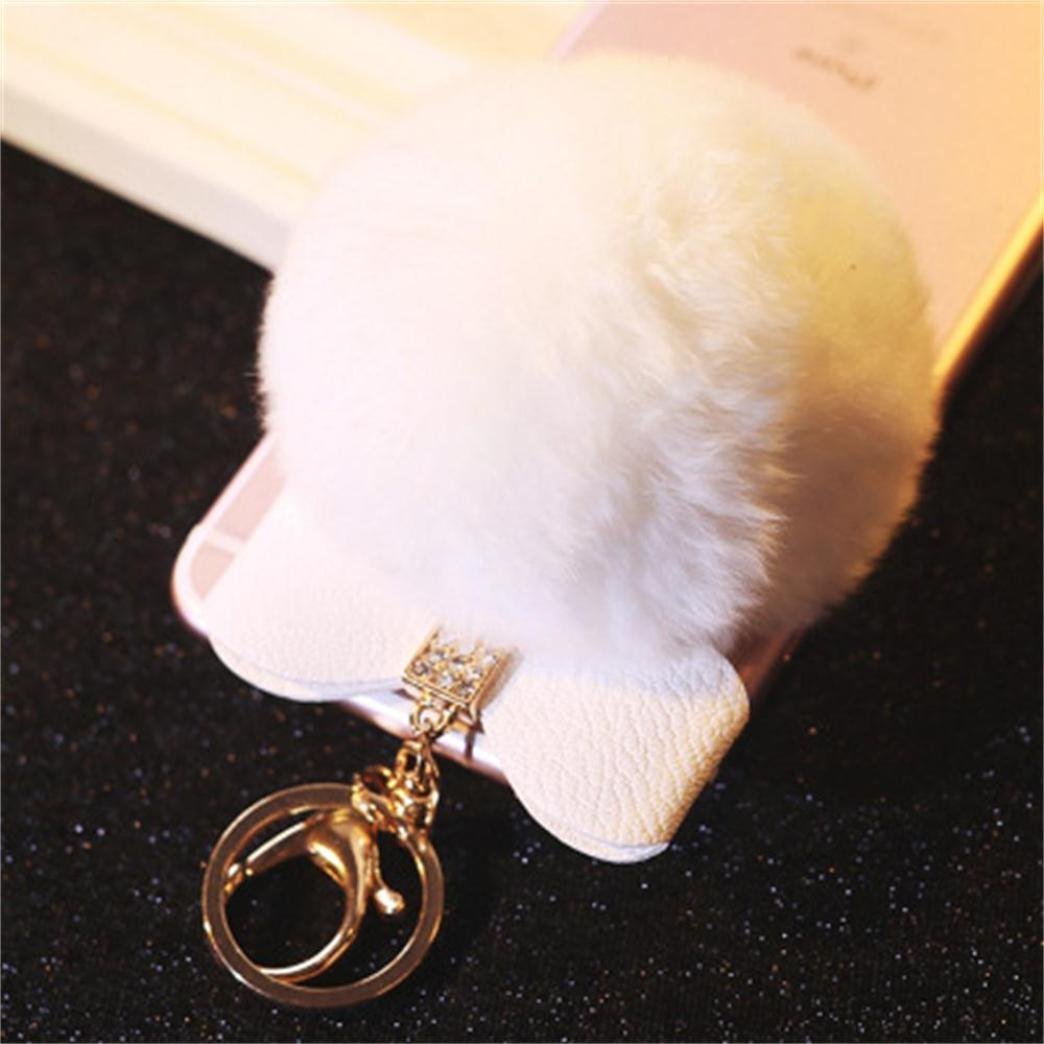AutumnFall Rabbit Fur Ball Plush Car Keychain Handbag Key Ring Key ...