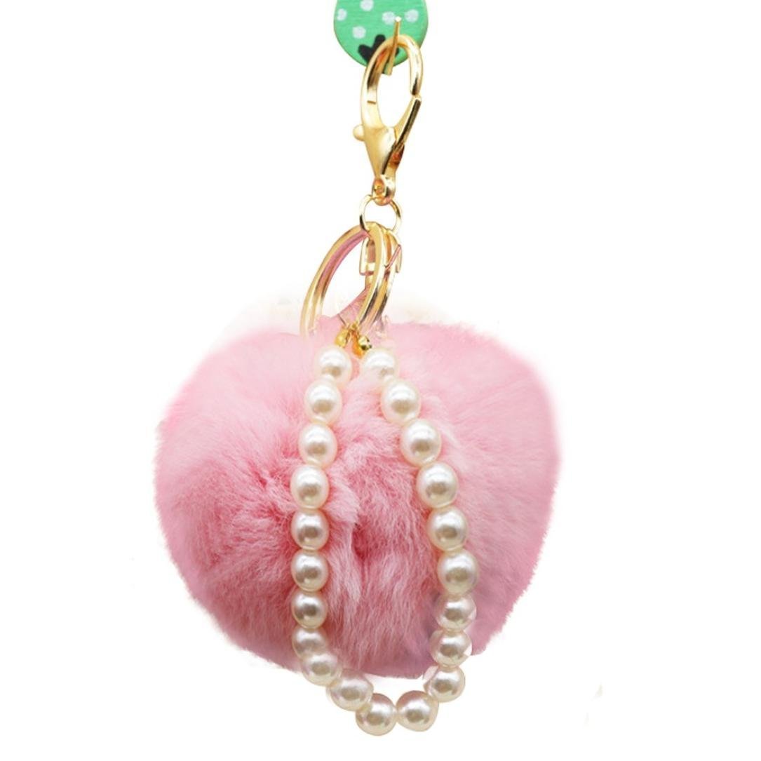 AutumnFall® Imitate Rabbit Fur Ball Pearl Car Keychain Handbag Key Ring ...