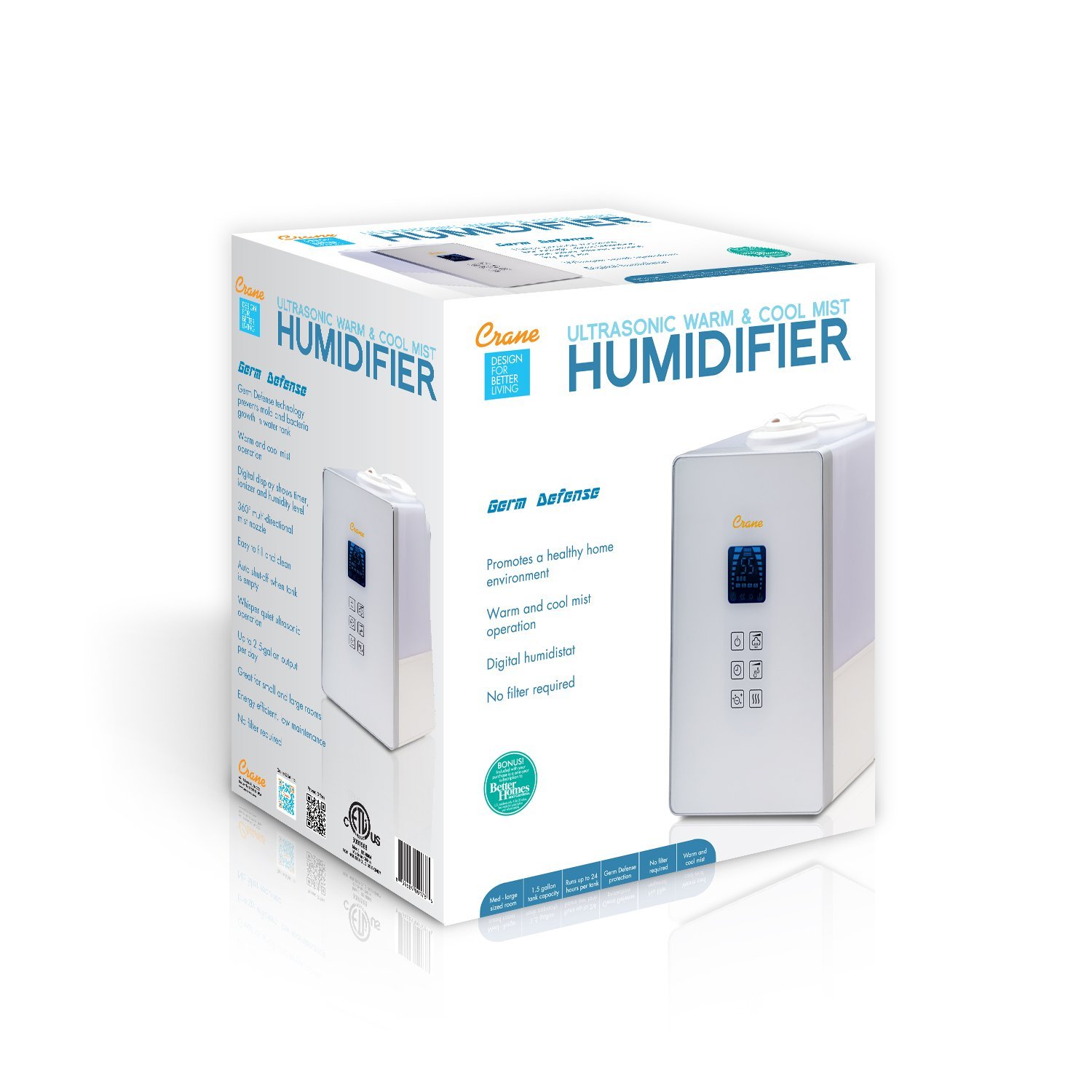 Crane Ee-8064 Crane Germ Defense Humidifier - Digital, White N7 free ...