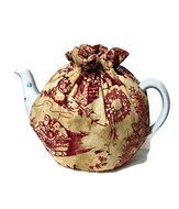 Teapot Cozy with Redwork Santa and Pine trees on Ecru for a 5-8 cup #228