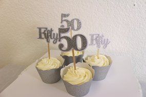 All About Details Silver Fifty Cupcake Toppers, Set of 12 N2