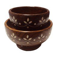 Wooden Bowl With Handicrafts (Sheesham wood)- Set Of Two,vintage wooden bowls, serving bowls ,Thanks Giving or...