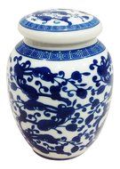 Decorative Blue and White Chinese Herb Floral Pattern Porcelain Tea Storage Container or Display Unit (Large) N4