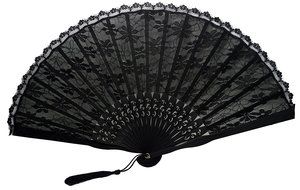 TANG DYNASTY(TM) High Quality Japanese Lace Hand Fan Black Handheld Fan Jhf-192