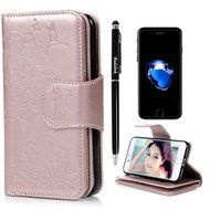 Badalink iPhone 7 Wallet Case (4.7&quot;) 9 Card Slots Plastic Mirror Flip Stand Case Embossed Flower Girl PU Leather... N19