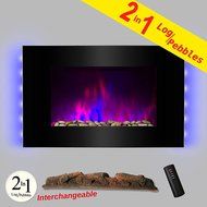 AKDY 36&quot; Wall Mount 2-in-1 Log and Pebble Style Indoor Electric Fireplace Heater N8