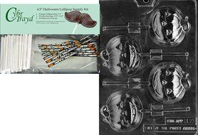 Cybrtrayd 45StK50H-H073 Large Pumpkin Lolly Halloween Chocolate Mold with Lollipop Supply Kit