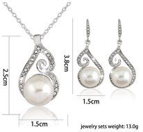 MENGDA Jewelry Set Gold Plated Pearl Pendant Necklace Dangle Earring Stud Set. (Pearl -3) N8