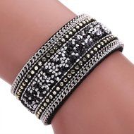 AutumnFall&reg; Women Bohemian Crystal Cowhide Bracelets Wrist Chains (Gray) N4