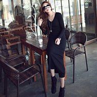 Spritech(TM) Fashion Women's V Neck Long Sleeve Slim Knitted Maxi Dress Green L N9