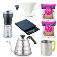 Hario Coffee Mill MSS-1TB Ceramic Slim+Drip Kettle Buono VKB-120HSV 1.2 L+Paper Filter Natural VCF-02-100M Set...