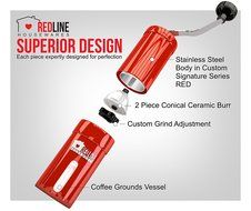 Red Line Housewares Manual Coffee Grinder Makers with Adjustable Ceramic Conical Burr, Red N2