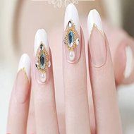 EVTECH(TM) 24 Pcs Nail Decals French Artificial Full Cover False Nails Round Head Nail Art Tips Fashion Style... N21