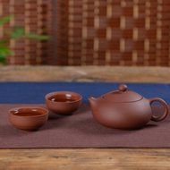 Chinese Yixing Red Clay Handmade Xishi Tea Pot Zisha Teapot with 2 Cups (with tray)