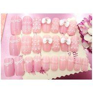 EVTECH(TM) 24 Pcs Nail Decals French Artificial Full Cover False Nails Round Head Nail Art Tips Fashion Style... N27