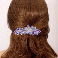 KAKA(TM) Women Girl Korean Stylish Rhinestone Four Petals Flower Pattern Rhinestone Hair Spring Clip Hairpin Sweet... N14