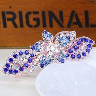 KAKA(TM) Women Girl Korean Stylish Rhinestone Four Petals Flower Pattern Rhinestone Hair Spring Clip Hairpin Sweet... N17