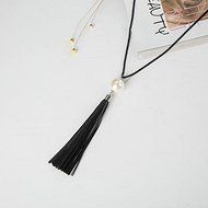 Women's Pearl Leather Tassels Pendant Long Chain Bid Sweater Necklace Jewelry N2