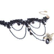 QTMY Black Gothic style Lace Ring Chain Bracelet Party Jewelry Set for Women N3