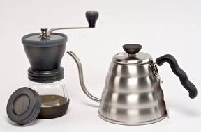 Hario Grinder/kettle Bundle - 2 Items: Ceramic Coffee Mill Skerton and V60 Buono Drip Kettle