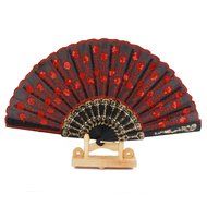 Folding Hand Fan Embroidered Sequin Wedding Prom Dance (Red) N5