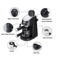 Omi CM6816 3.5 Bar Steam Espresso and Cappuccino Coffee Maker - Black Color