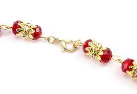 Red Crystal Zircon Beads Gold Color Beads Car Rearview Mirror Rosary (Jerusalem) N2