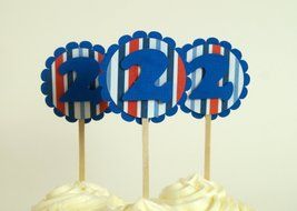 All About Details Blue with Stripes 2 Cupcake Toppers, Set of 12
