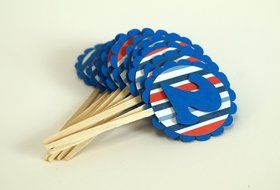 All About Details Blue with Stripes 2 Cupcake Toppers, Set of 12 N2