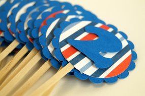 All About Details Blue with Stripes 2 Cupcake Toppers, Set of 12 N3