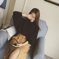 Spritech(TM) Fashion Women Basic Loose Knit Pullover Puff Sleeve Sweatshirt Sweater White N7