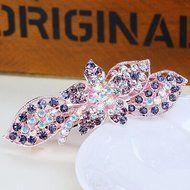 KAKA(TM) Women Girl Korean Stylish Rhinestone Four Petals Flower Pattern Rhinestone Hair Spring Clip Hairpin Sweet... N21
