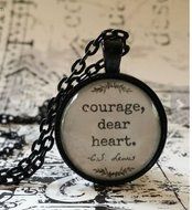 C.S. Lewis Quote, Courage Dear Heart, glass dome necklace, pendant, gift idea, hostess gift, party favor, key... N2