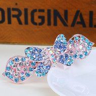 KAKA(TM) Women Girl Korean Stylish Rhinestone Four Petals Flower Pattern Rhinestone Hair Spring Clip Hairpin Sweet... N26