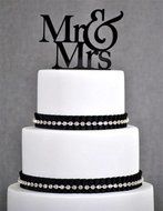 Black, Glittery Gold or Glittery Silver Thick Mr &amp; Mrs Acrylic Wedding Cake Topper by Forbes Favors (Black)
