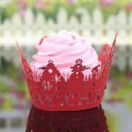DZT1968 24Pcs Christmas Hollow Lace Cup Muffin Cake Paper Case Wraps Cupcake Wrapper (Blue)
