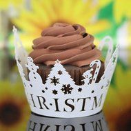 DZT1968 24Pcs Christmas Hollow Lace Cup Muffin Cake Paper Case Wraps Cupcake Wrapper (Blue) N3