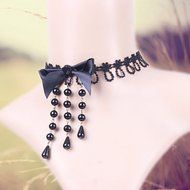 Acxico&reg; Elegant Black Pearl Tassels Bowknot Retro Lace Necklace Dress Accessories N3