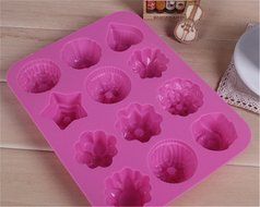 HAKSEN Mini 12-flower Shape Silicone Ice Cube / Chocolate / Cake Mould ,Pink