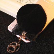 AutumnFall Rabbit Fur Ball Plush Car Keychain Handbag Key Ring Key Pendant (Black) N3