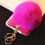 AutumnFall Rabbit Fur Ball Plush Car Keychain Handbag Key Ring Key Pendant (Black) N7