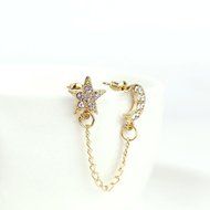 Women Gold plated Moon &amp; Star Shape Crystal Rhinestone Cuff Link Stud Earrings N2