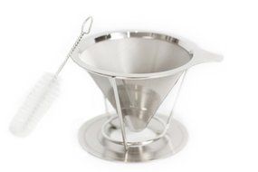 Pour Over Coffee Filter - LC - Reusable - Permanent 18/8 Stainless Steel Pour Over Dripper - with BONUS Declogging...