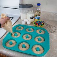 Large Donut Pan &ndash; Non-stick Silicone Donut Mold Made Of Heavy Duty, Heat Resistant Material To Bake 9 Full Size... N3